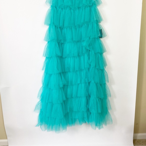 Lulus Teal Green Tulle Strapless MaxiDress Elegant Wedding Guest Party Ball Sz L - Picture 3 of 9